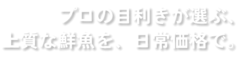 プロの目利きが選ぶ、 上質な鮮魚を、日常価格で。